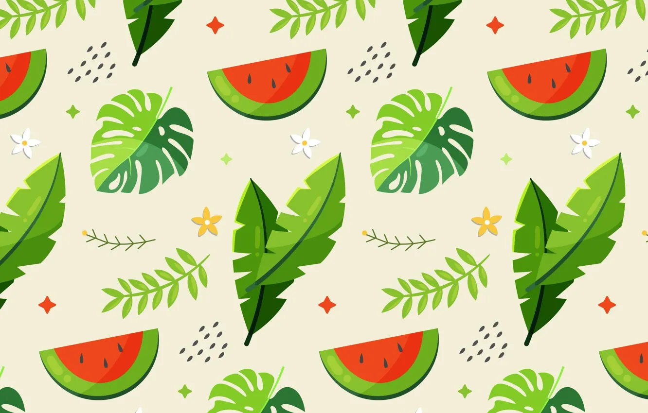 Photo wallpaper leaves, texture, watermelon, pattern, fruit, flowers, light background, stars