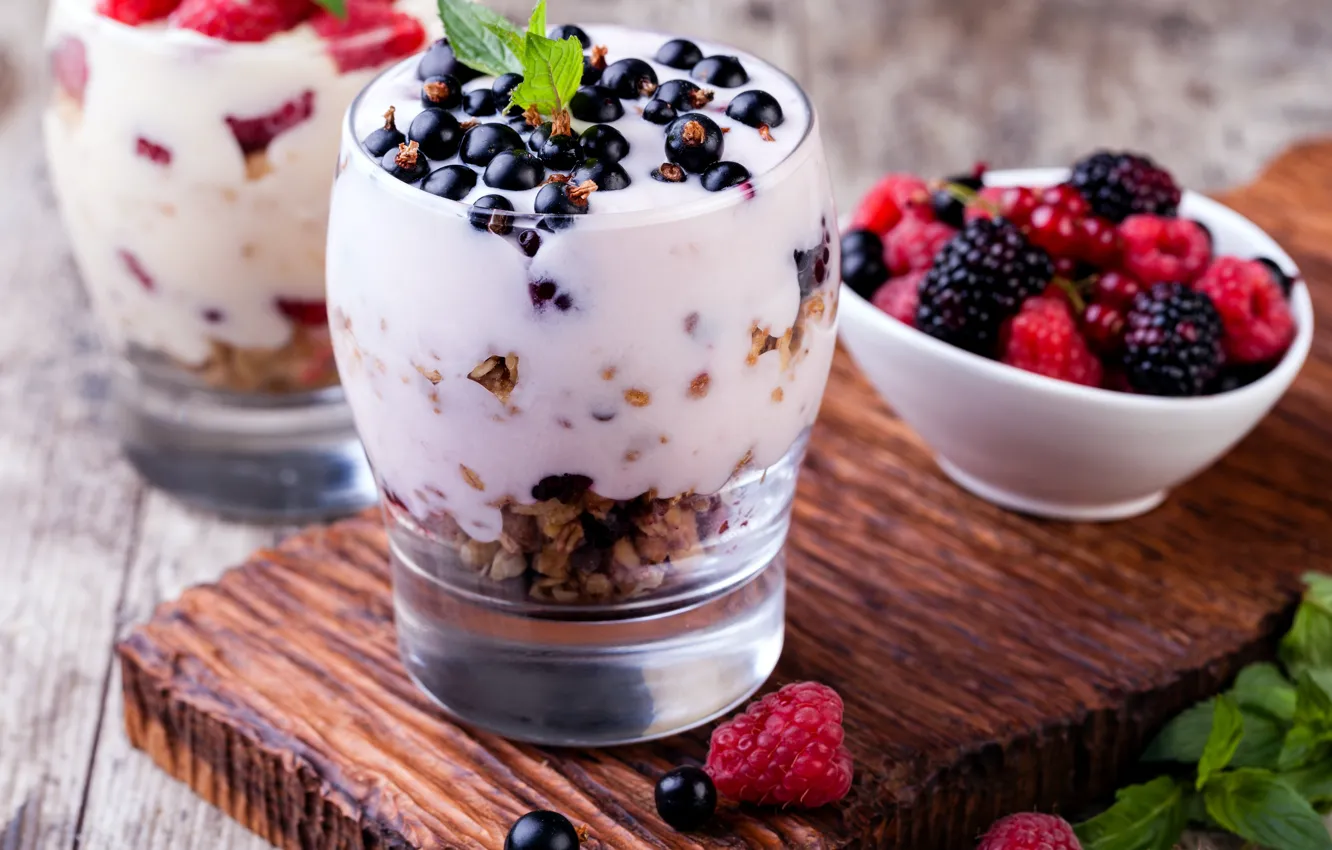 Photo wallpaper berries, dessert, cereal, yogurt