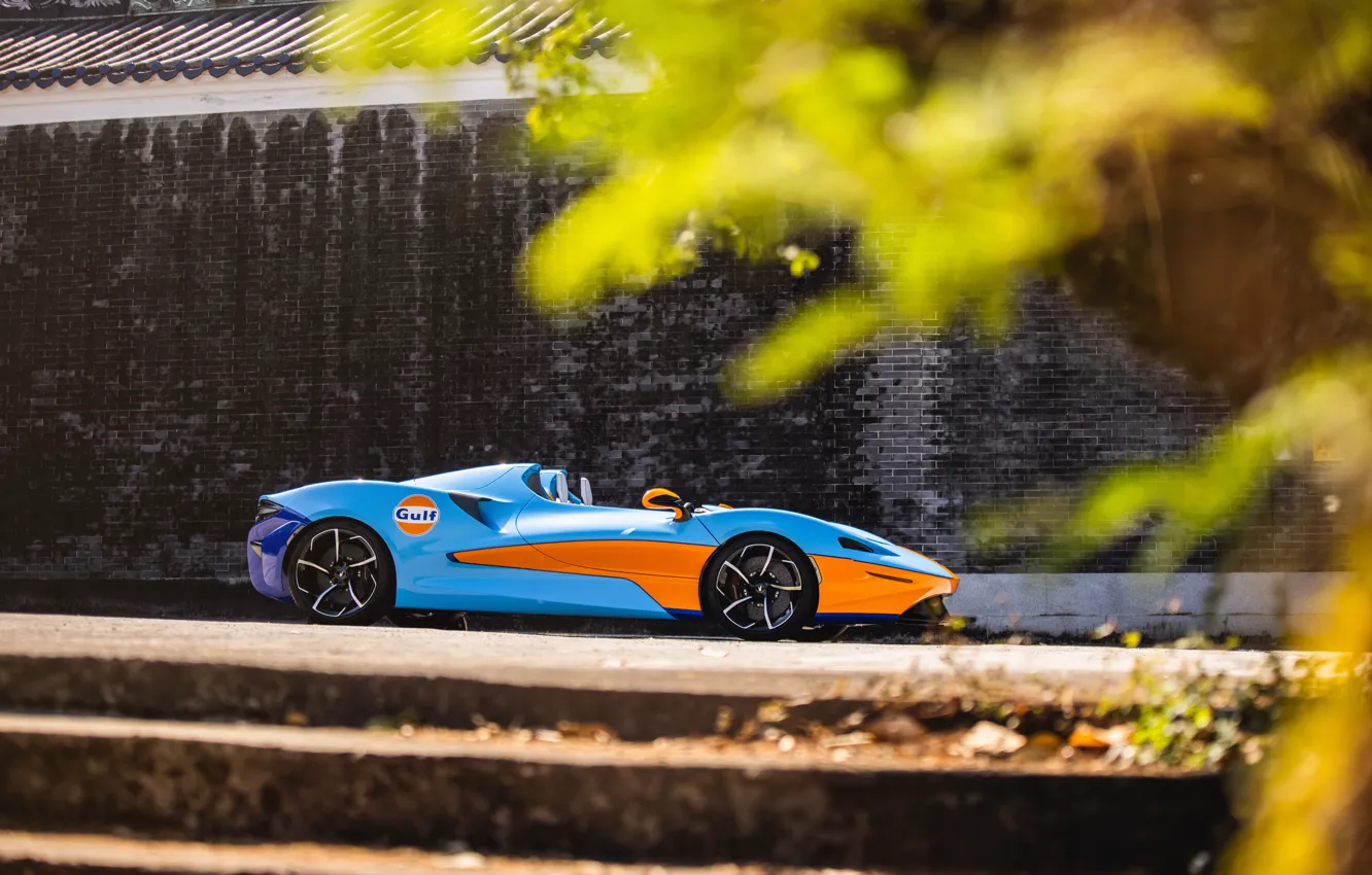 Photo wallpaper McLaren, sports car, MSO, Gulf, 2020, Elva, McLaren MSO Elva Gulf Theme, McLaren MSO