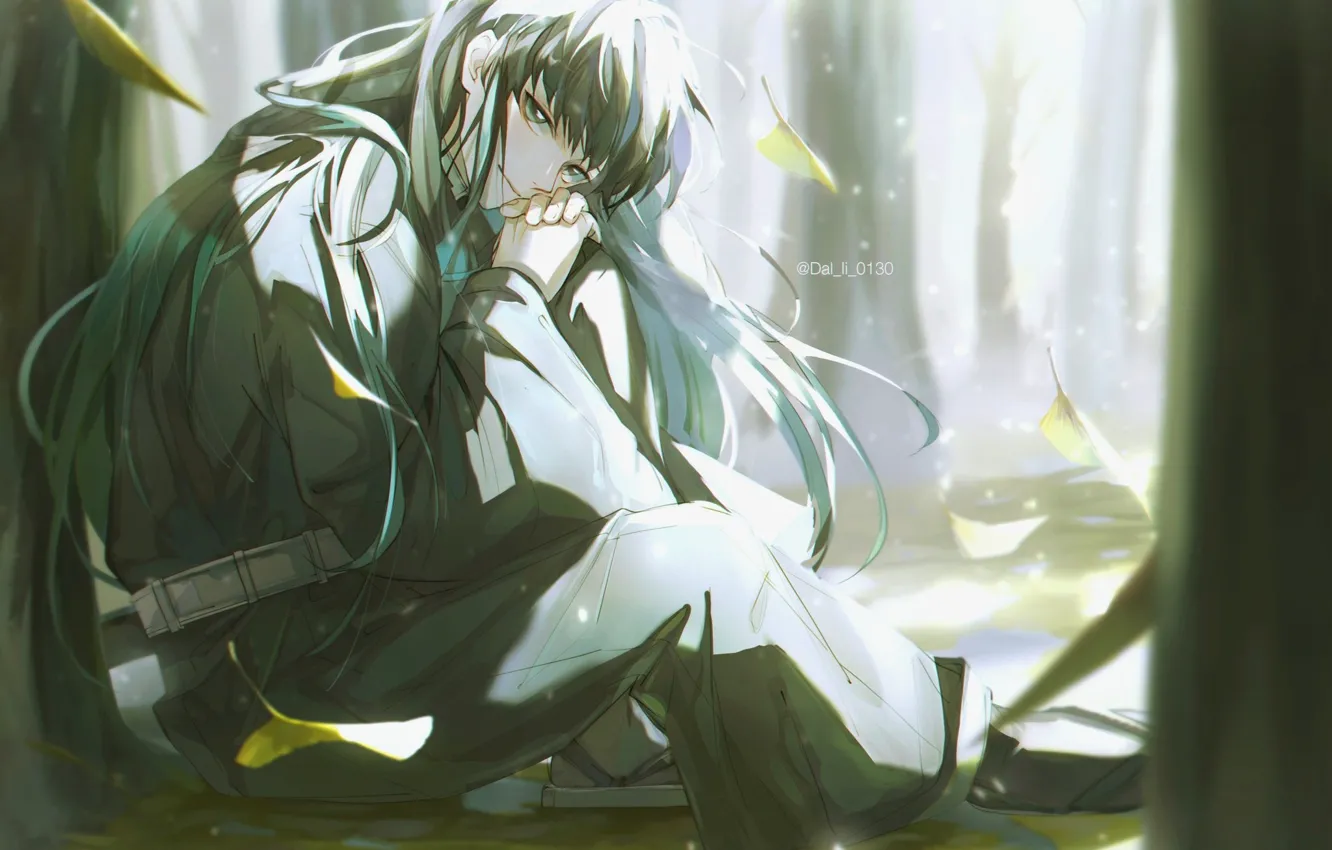 Photo wallpaper leaves, trees, guy, Kimetsu no Yaiba, Muichirou Tokitou, from li 0130