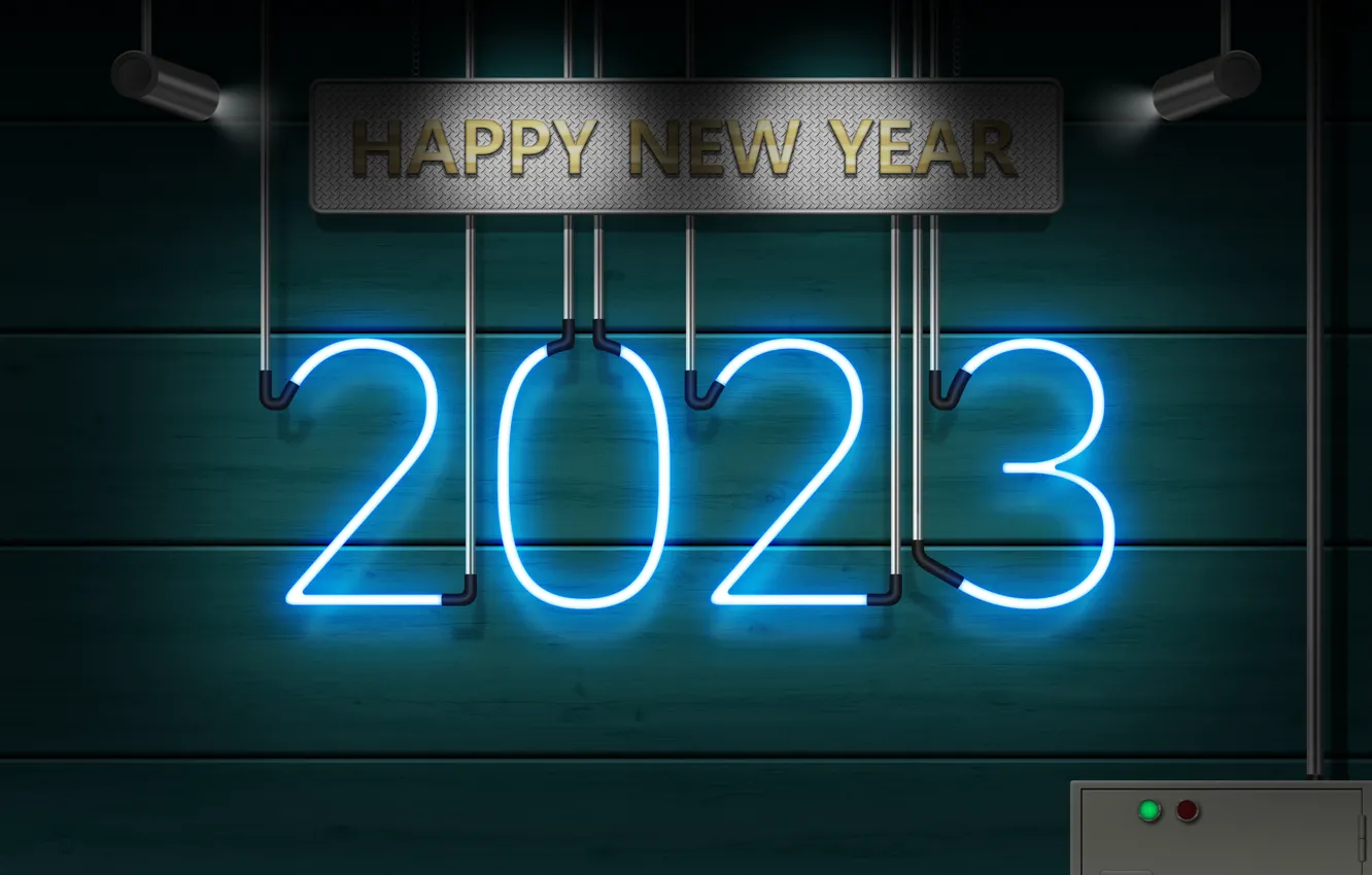 Photo wallpaper Neon, happy new year, neon sign, new year 2023