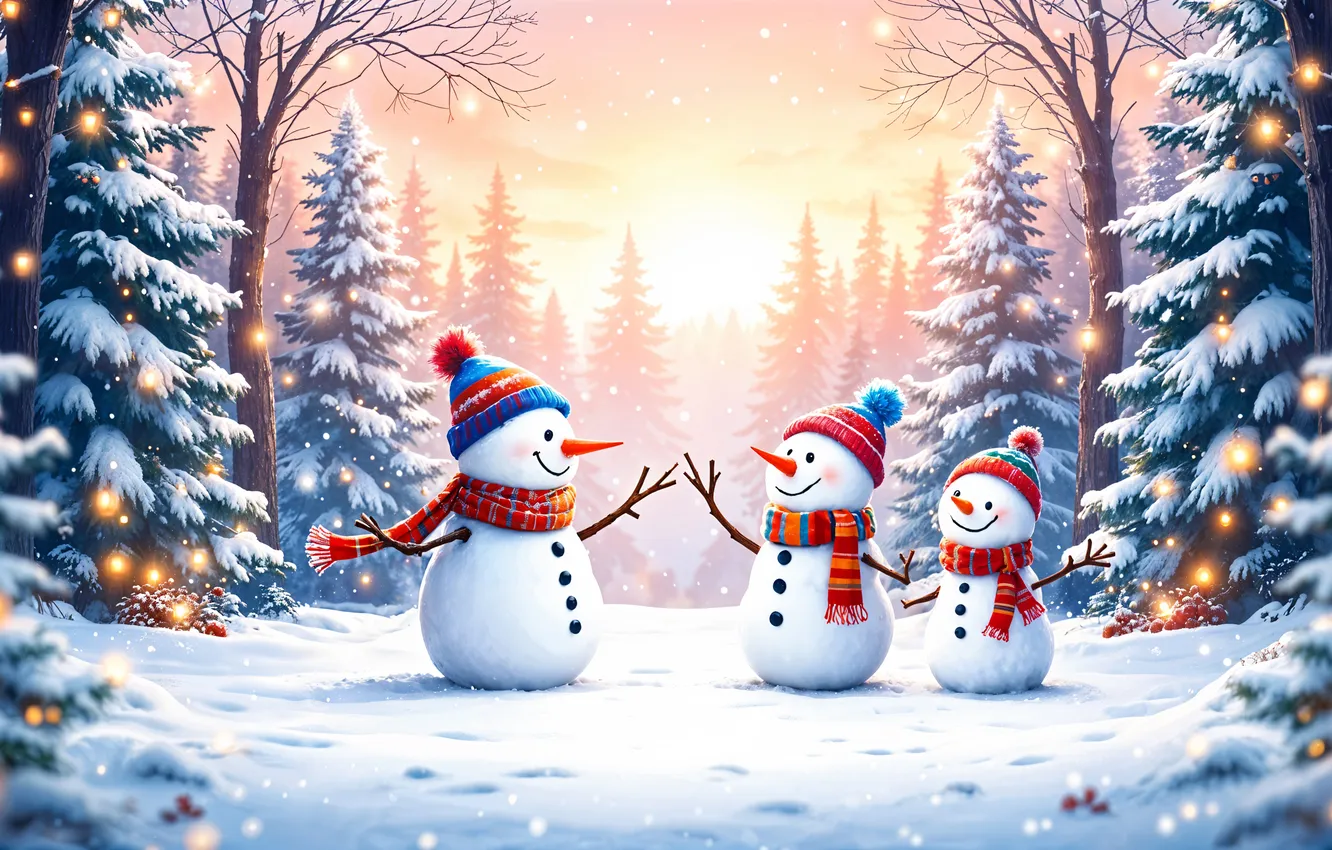 Photo wallpaper winter, snow, decoration, new year, Christmas, snowman, Christmas, winter