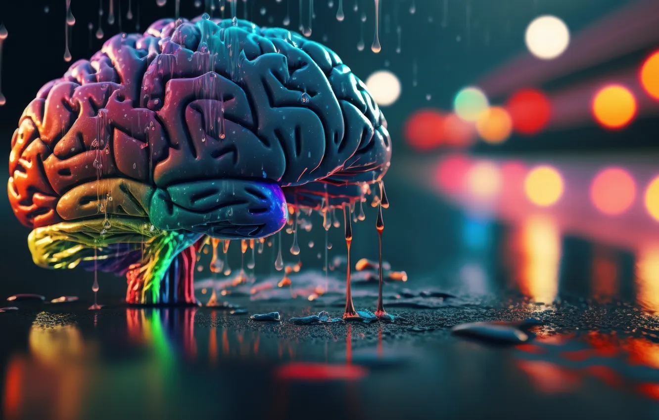 Photo wallpaper paint, colorful, brain, street, brain, AI art, AI art, dripping paint