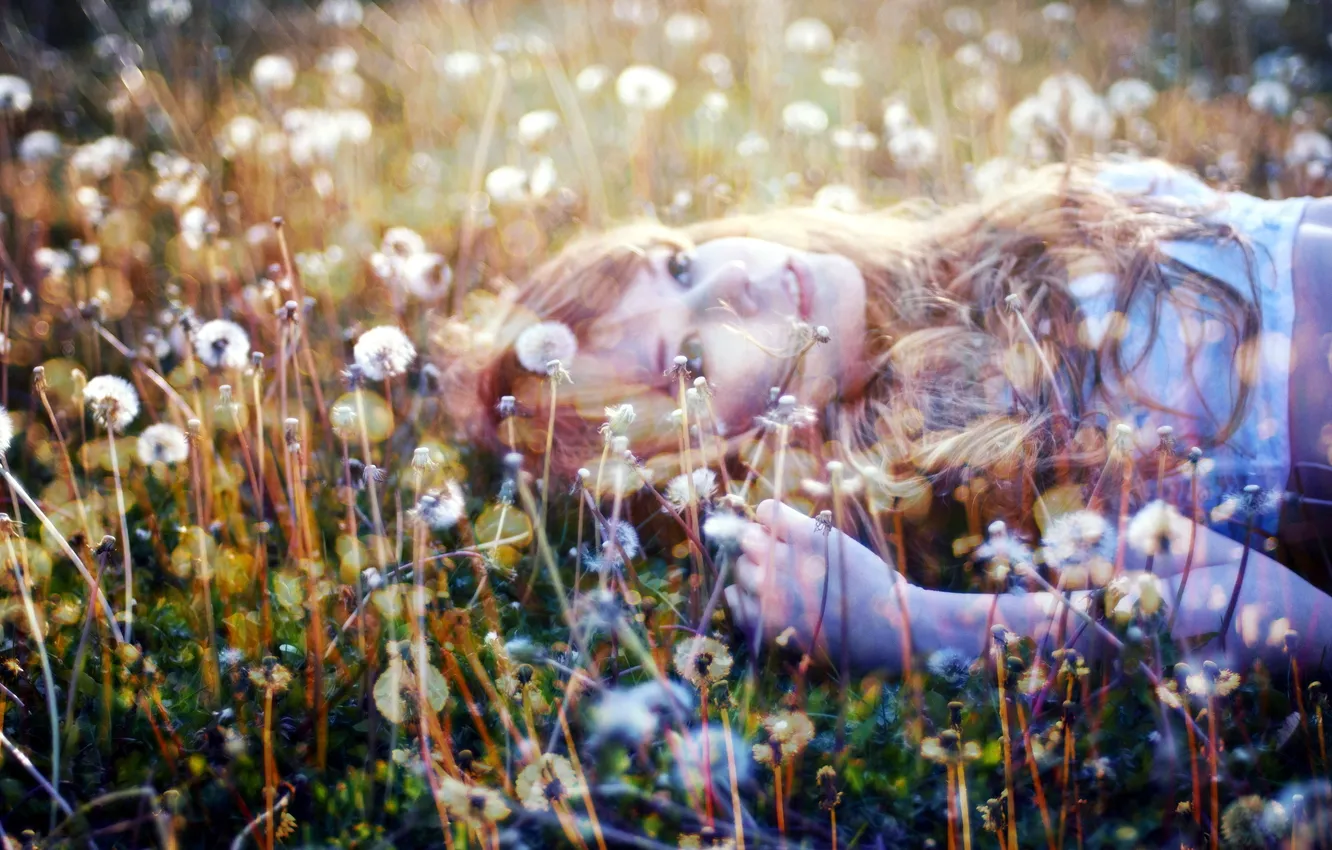 Photo wallpaper field, summer, girl, mood