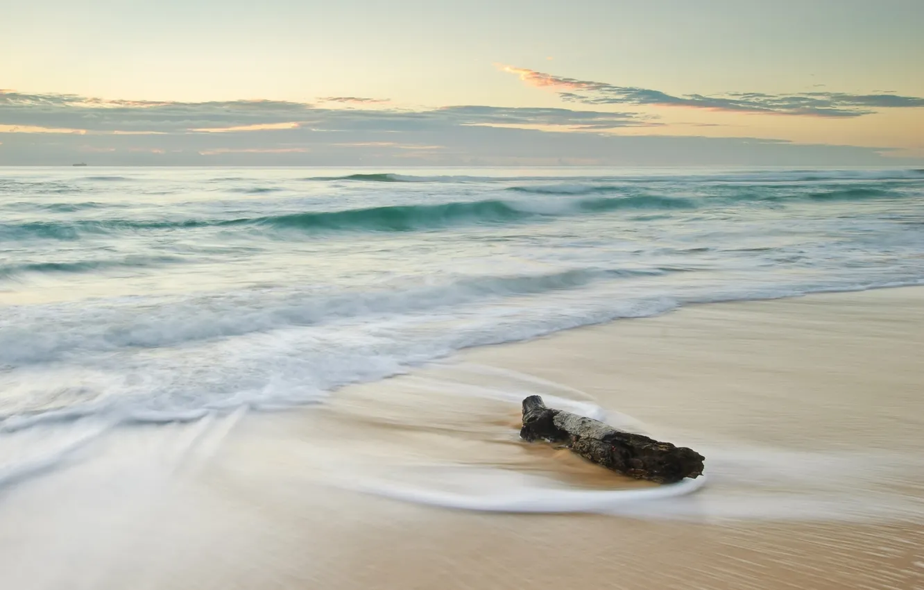 Photo wallpaper sea, wave, the sky, clouds, snag