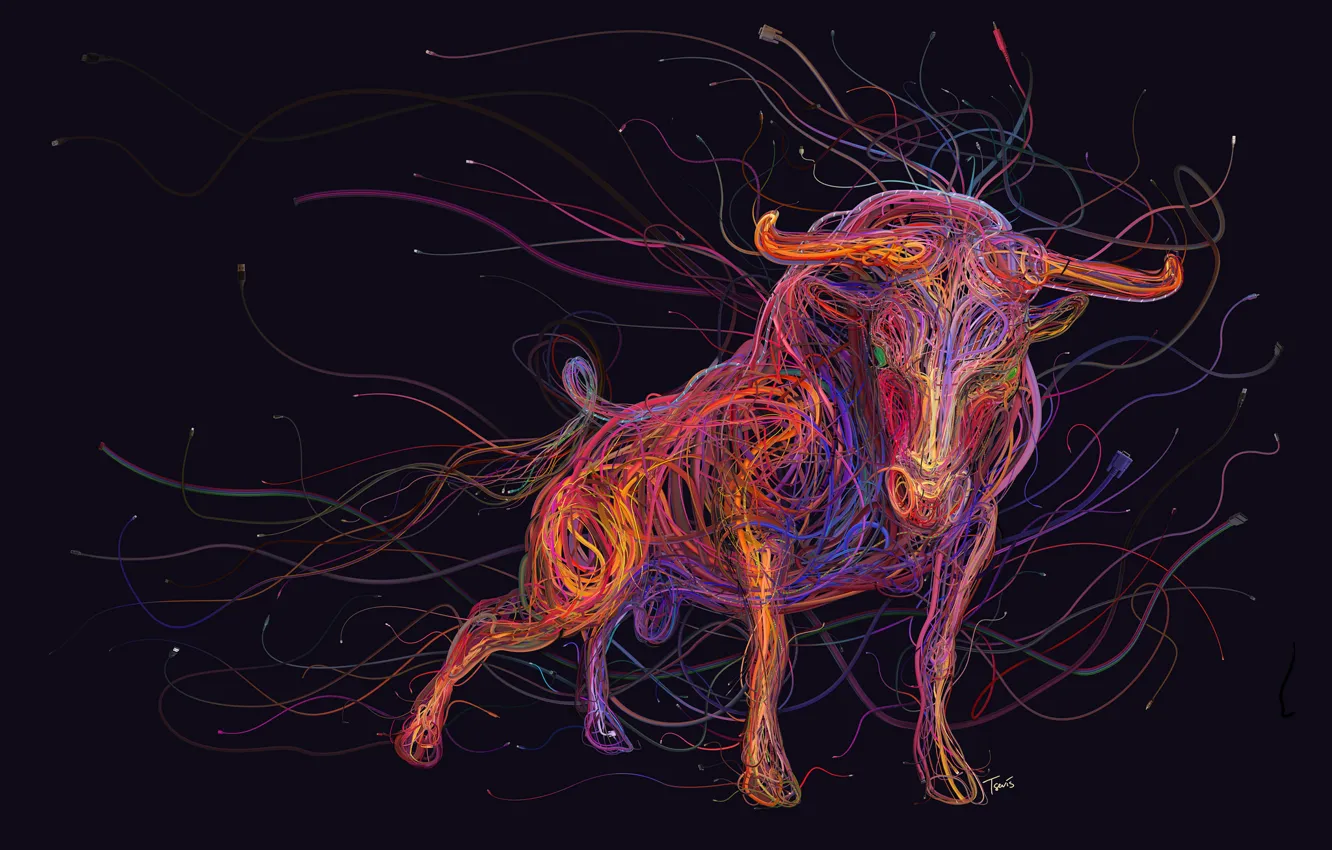 Photo wallpaper abstraction, color, figure, horns, bull