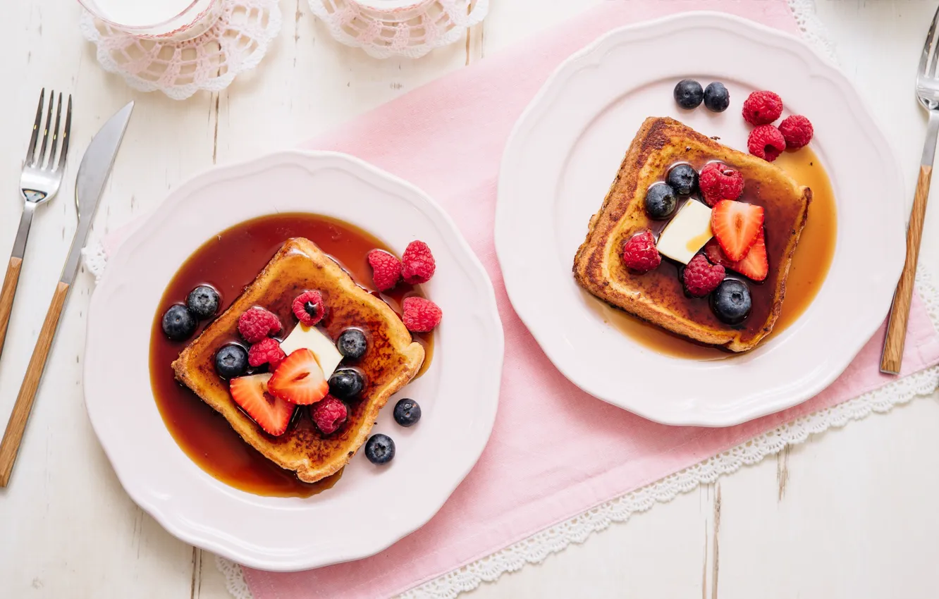 Photo wallpaper berries, Breakfast, honey, French toast