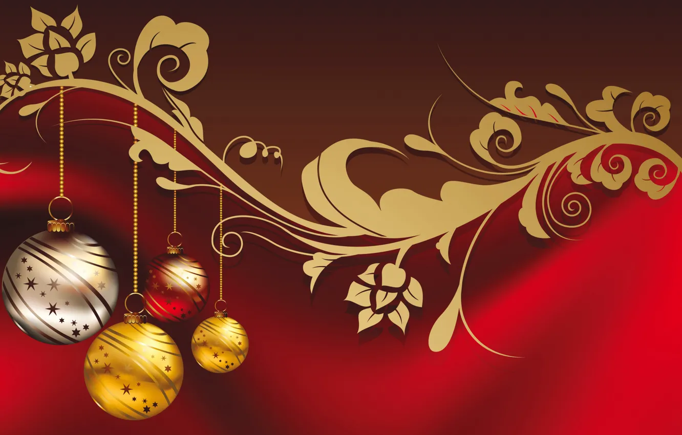Photo wallpaper balls, New Year, golden, Christmas, balls, New Year, decoration, Happy