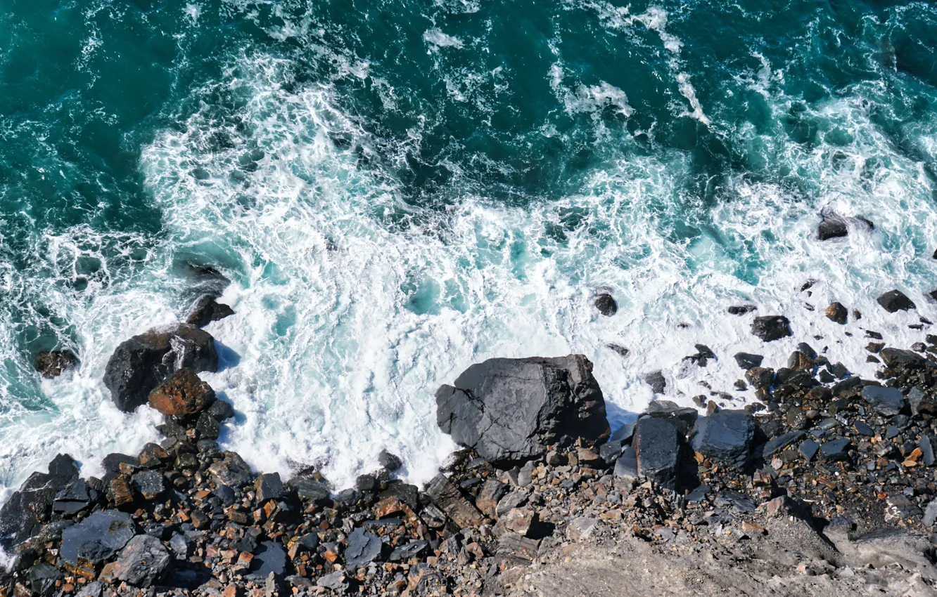 Photo wallpaper the, sea, wave, rocks, shore