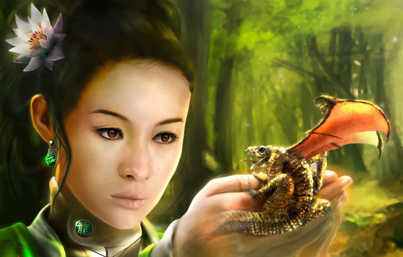 Photo wallpaper dragon, Asian, Christian Suhr, her hands