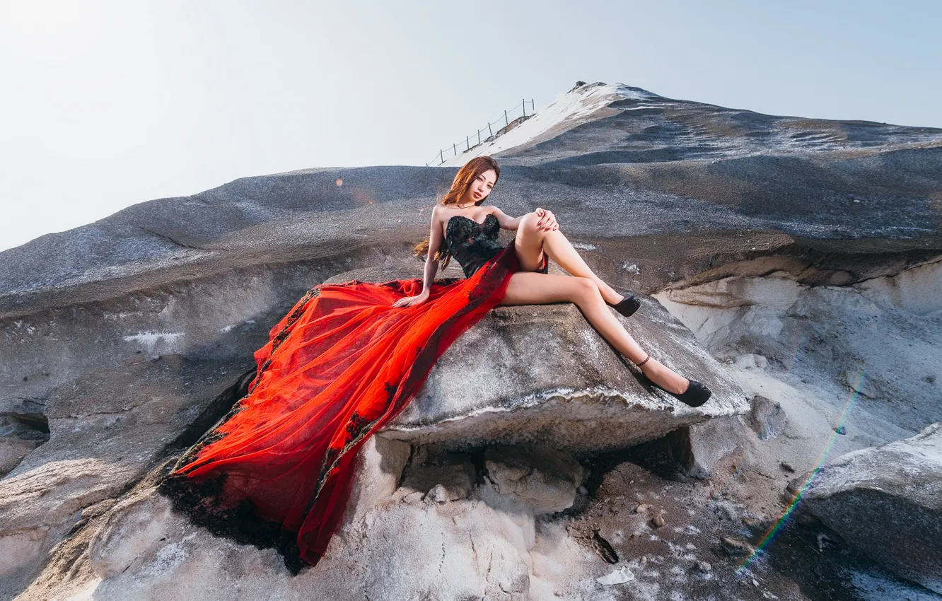 Photo wallpaper mountains, background, dress, Asian