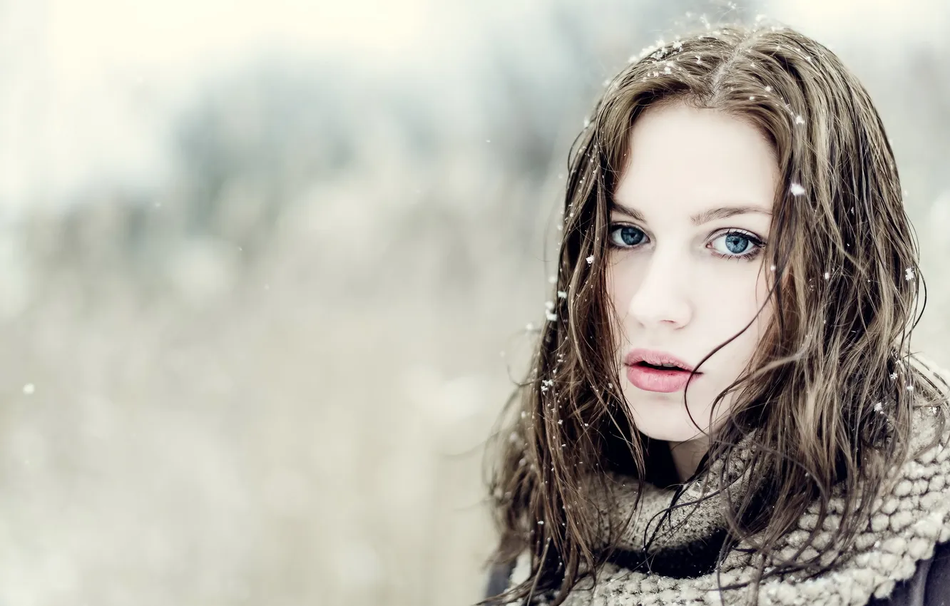 Photo wallpaper girl, snow, portrait