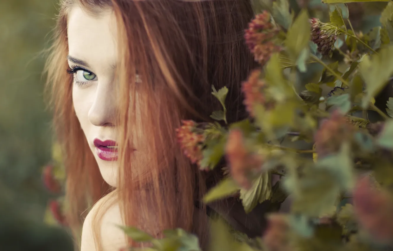 Photo wallpaper girl, flowers, portrait, long hair