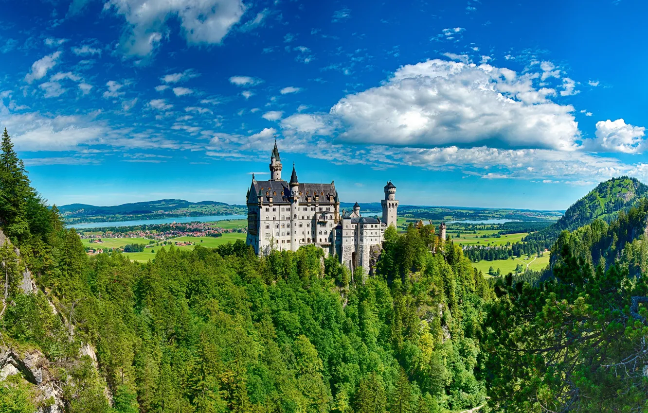 Photo wallpaper Mountains, Germany, Castle, Bayern, Germany, Neuschwanstein, Bavaria, Neuschwanstein Castle