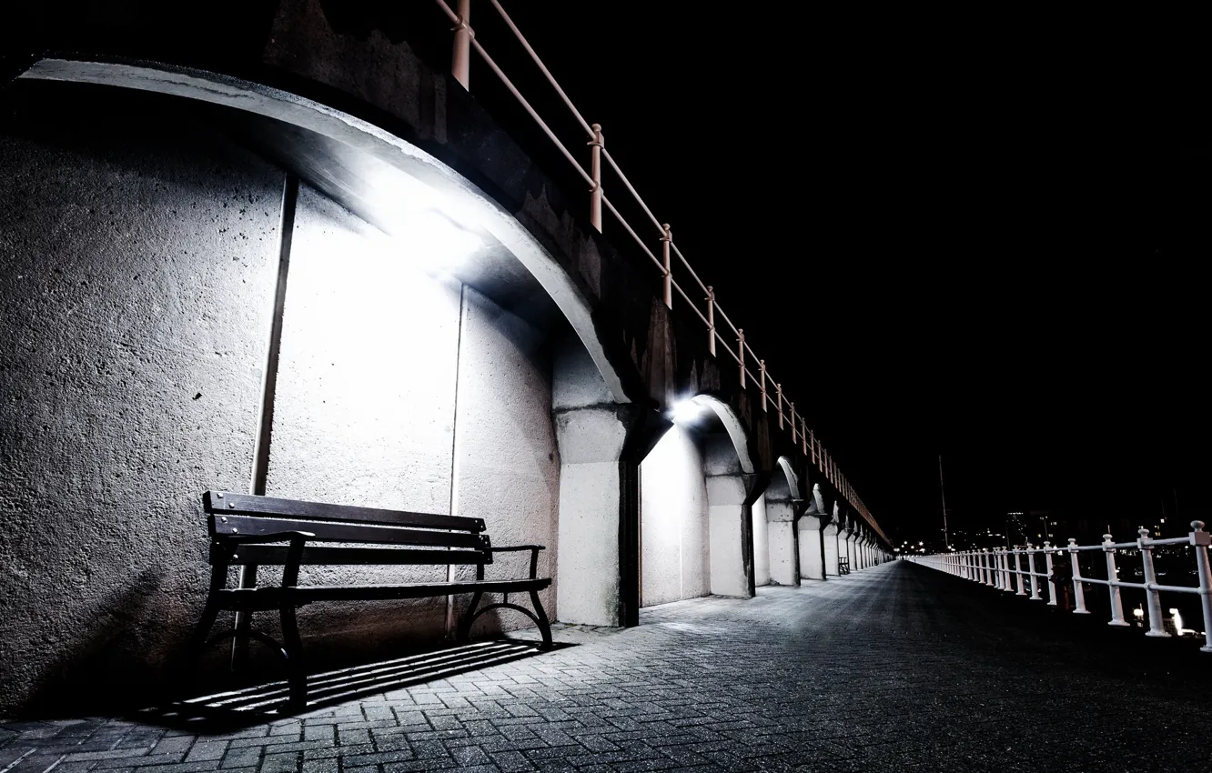 Photo wallpaper night, the city, bench