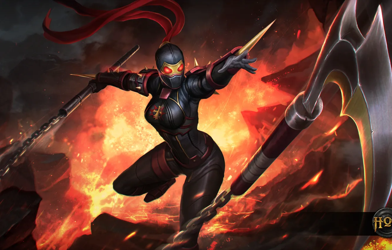 Photo wallpaper girl, chain, killer, art, silhouette, Heroes of Newerth, Black Legion, Hexa