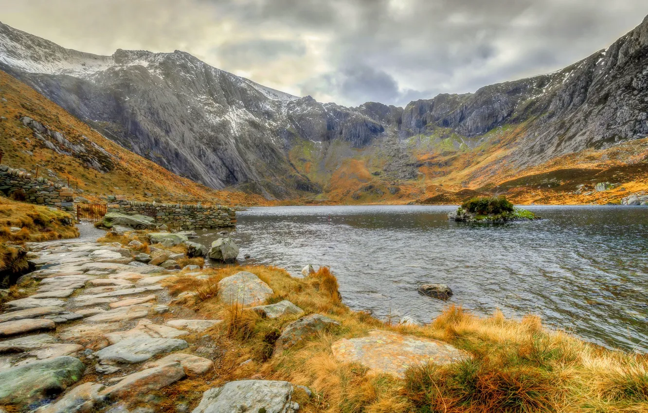 Photo wallpaper mountains, lake, Wales, Llyn Idwal