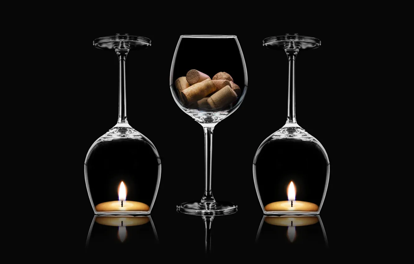 Photo wallpaper macro, candles, decoration, wine cups