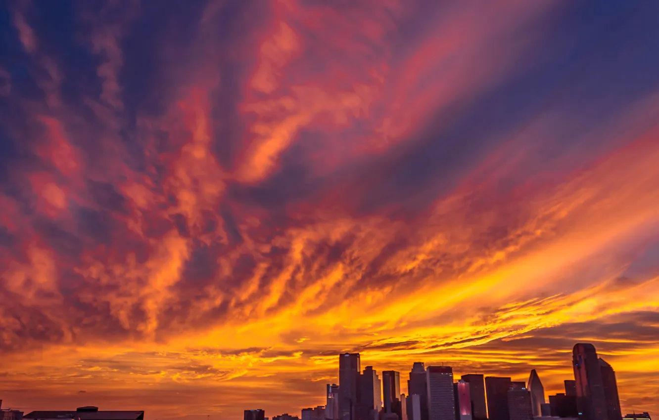 Photo wallpaper the sky, clouds, landscape, sunset, city, the city, building, horizon