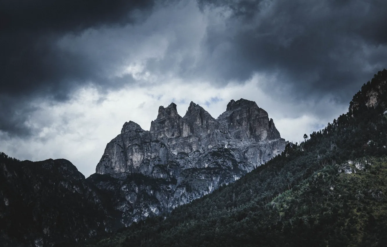 Photo wallpaper the sky, clouds, trees, mountains, clouds, nature, rocks, Italia