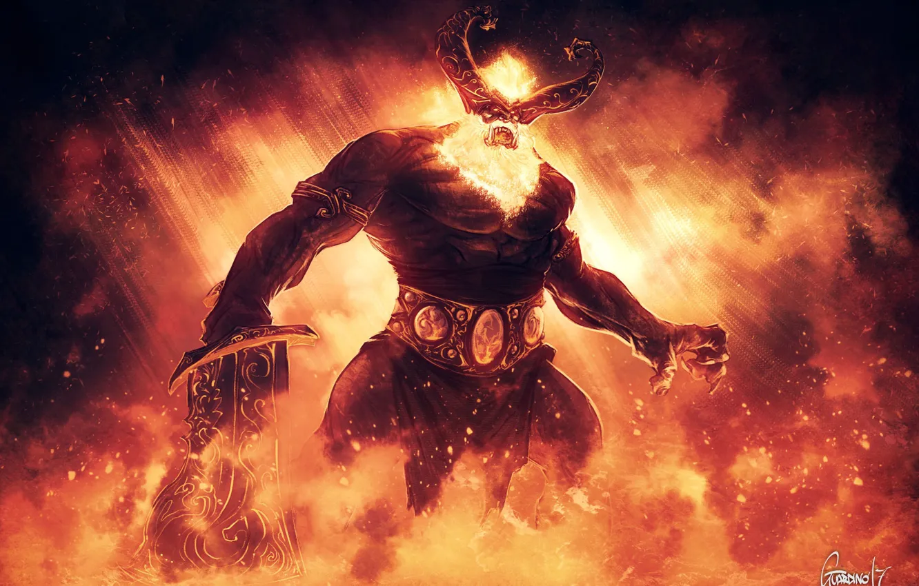 Photo wallpaper lights, fiction, flame, figure, the demon, art, giant, demon