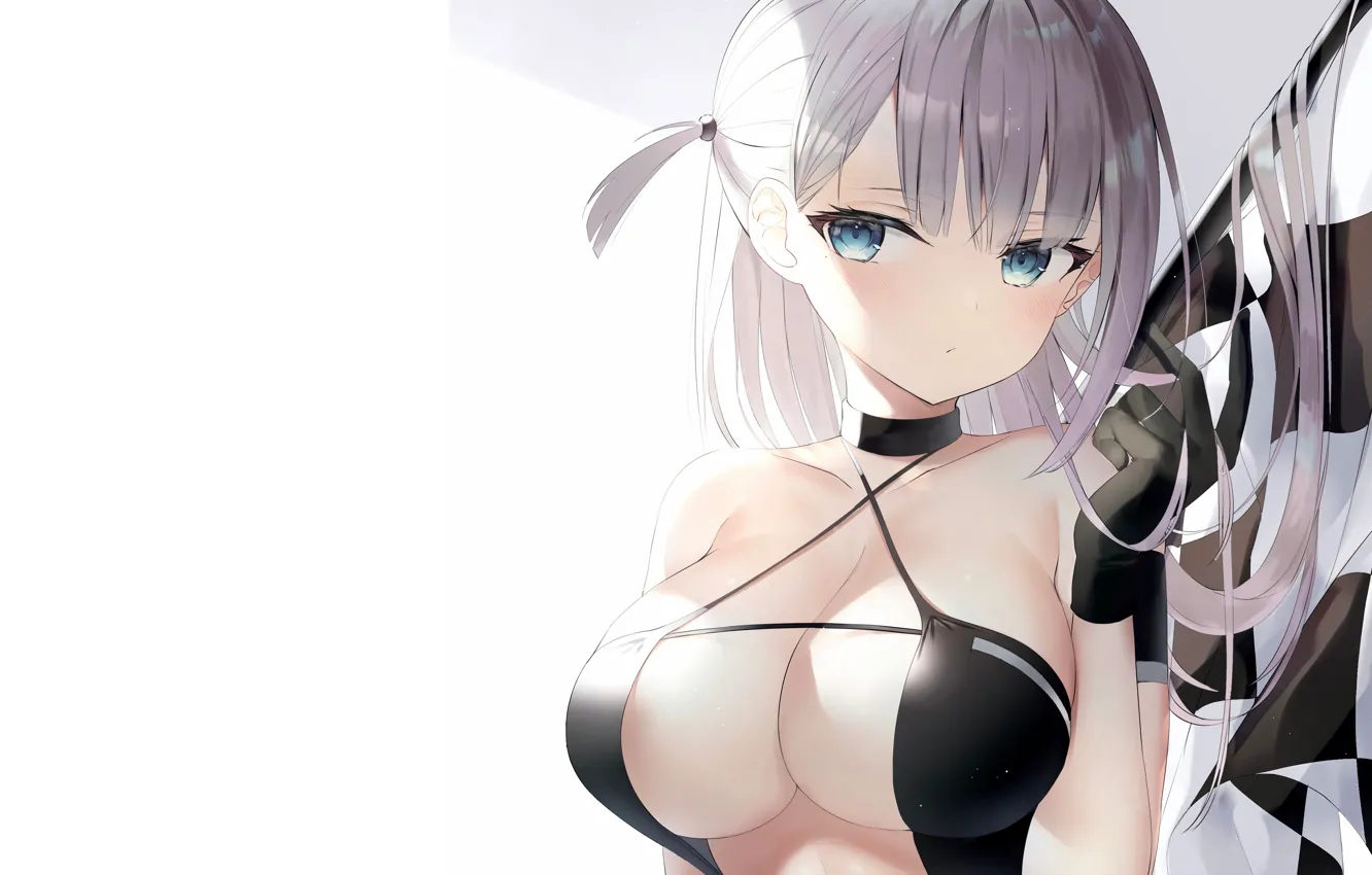 Photo wallpaper girl, sexy, cleavage, long hair, boobs, anime, blue eyes, beautiful