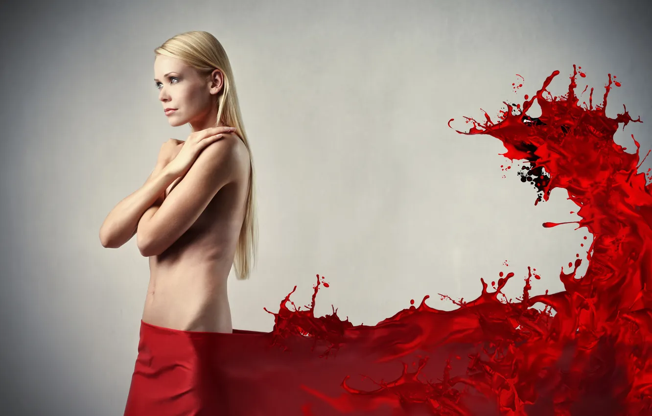 Photo wallpaper girl, blots, red