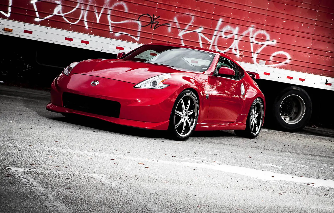 Photo wallpaper red, red, Nissan, painting, Nissan, trailer, 370Z