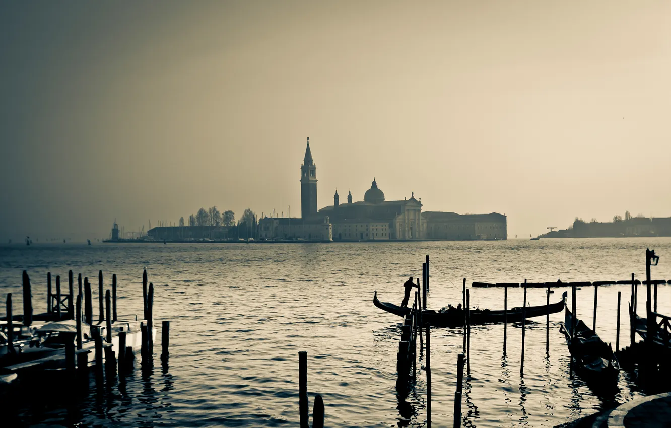 Photo wallpaper sunset, boat, Italy, Church, Venice, channel, gondola, San Giorgio Maggiore