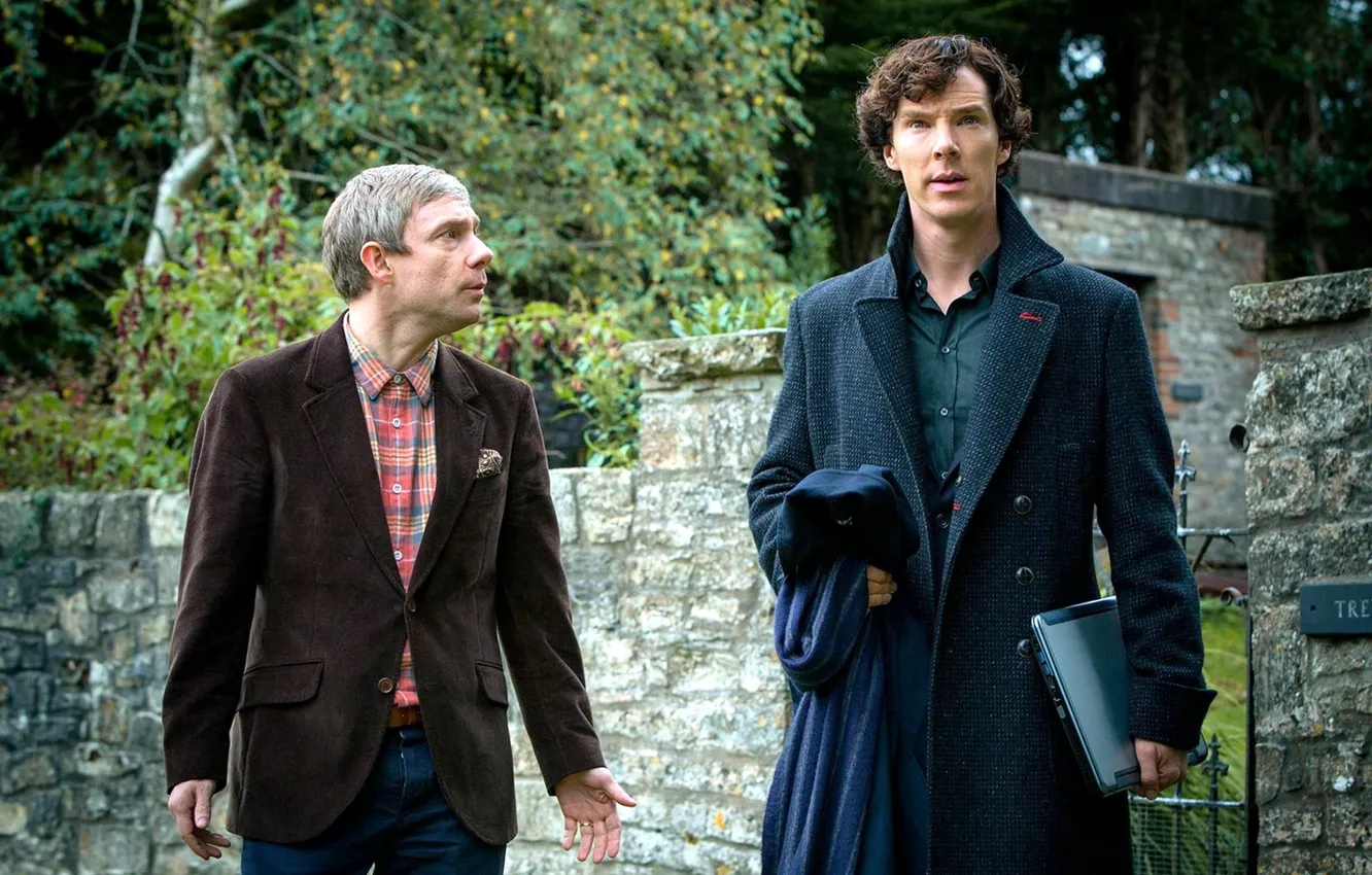 Photo wallpaper laptop, the conversation, Sherlock Holmes, Martin Freeman, Benedict Cumberbatch, Sherlock, Sherlock BBC, Sherlock Holmes
