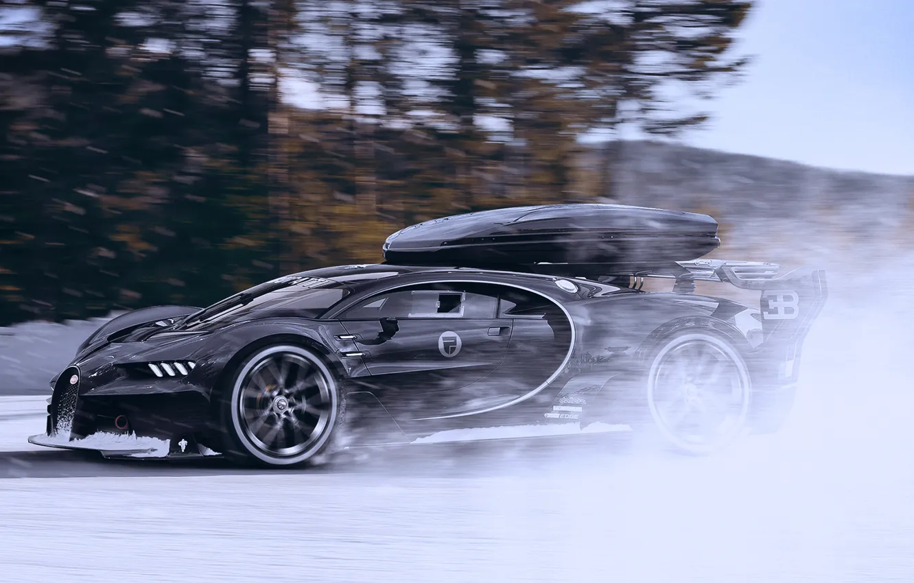 Photo wallpaper Bugatti, Vision, Winter, Speed, Black, Snow, Gran Turismo