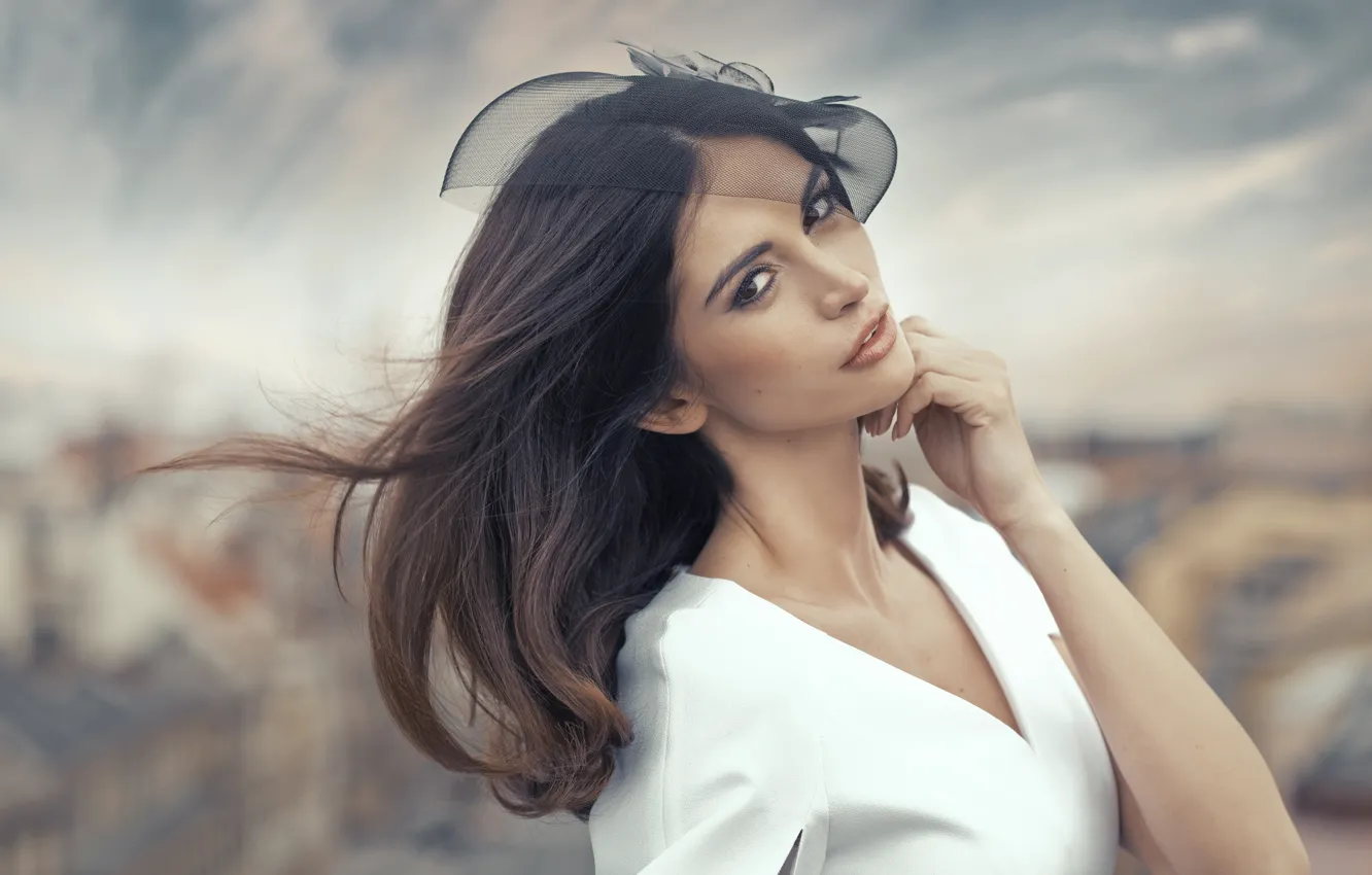 Photo wallpaper look, girl, makeup, hat