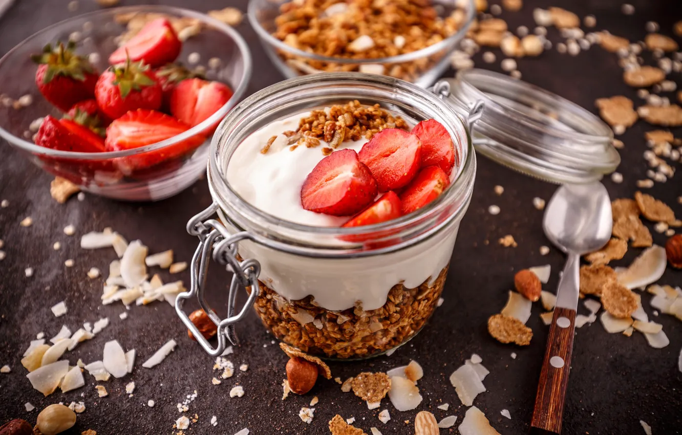 Photo wallpaper berries, strawberry, Bank, dessert