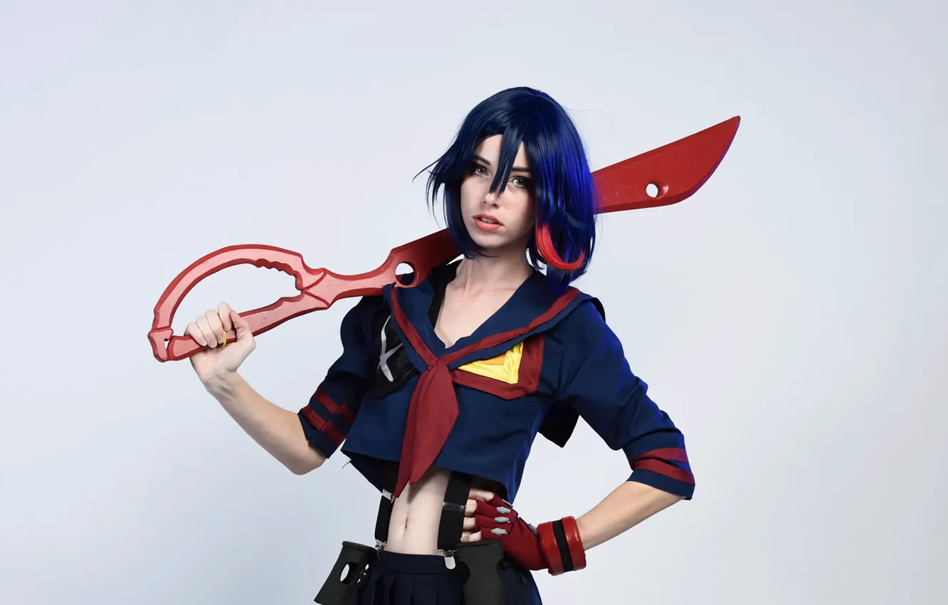 Photo wallpaper girl, sword, ken, blade, cosplay, scissors, uniform, seifuku