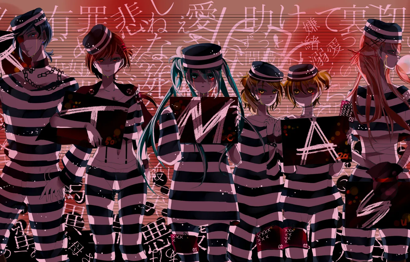 Photo wallpaper letters, girls, art, signs, form, guys, chain, vocaloid