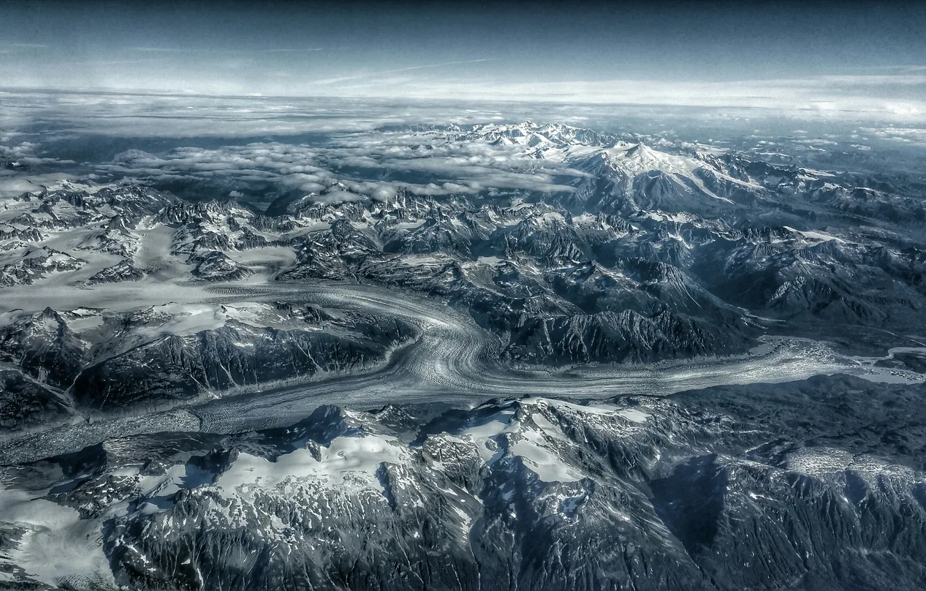 Photo wallpaper Alaska, Nature, Clouds, Sky, Blue, Landscape, Black, Snow