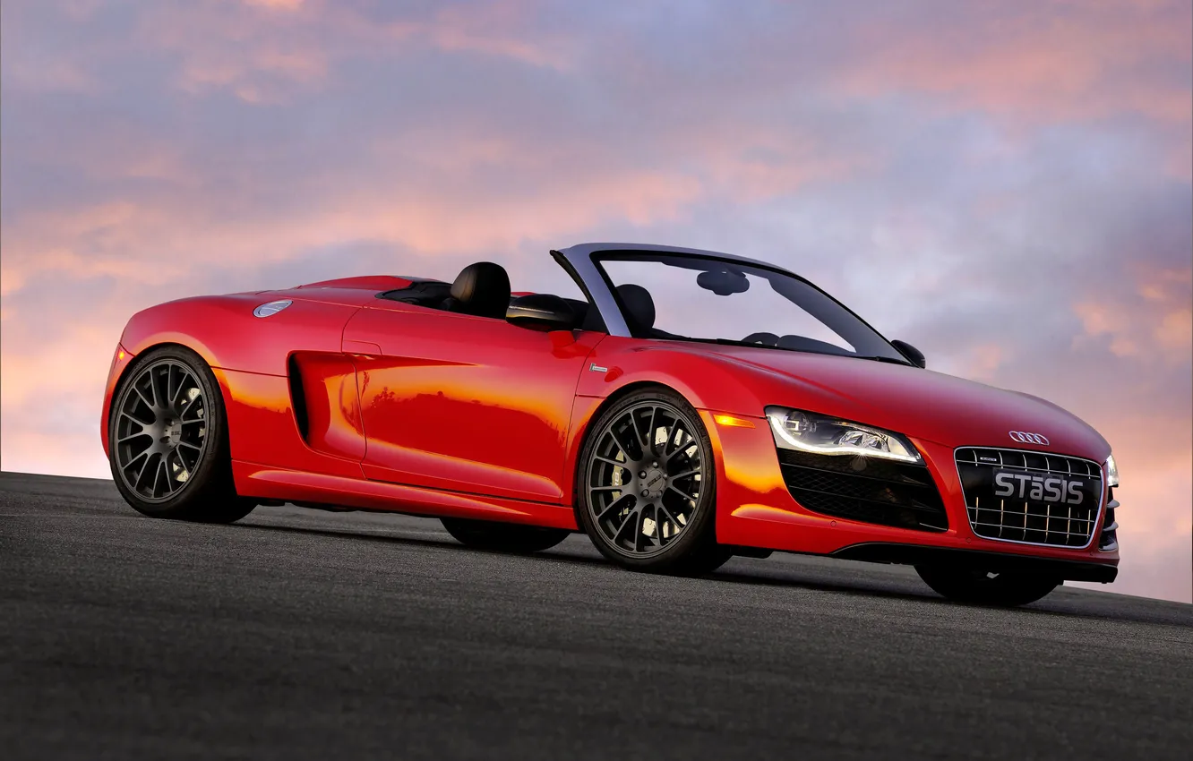 Photo wallpaper red, Audi, convertible, car, Stasis, V10