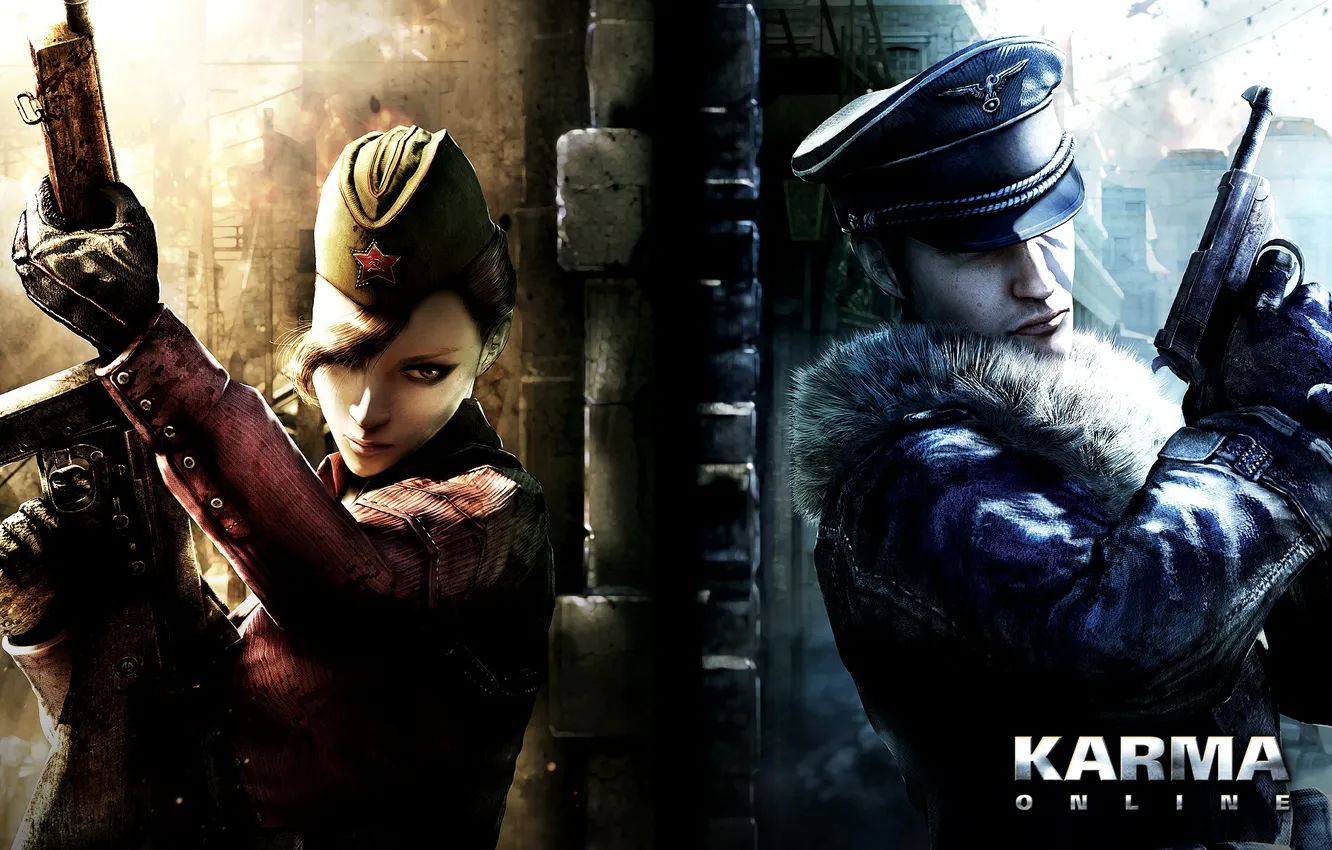 Photo wallpaper girl, weapons, soldiers