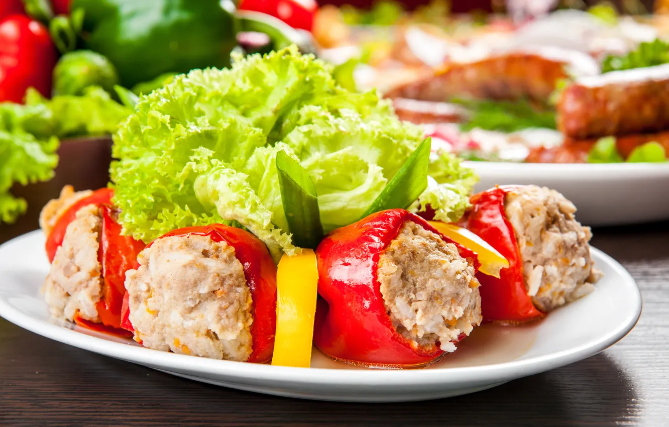 Photo wallpaper meat, pepper, salad, meat, pepper, Stuffed