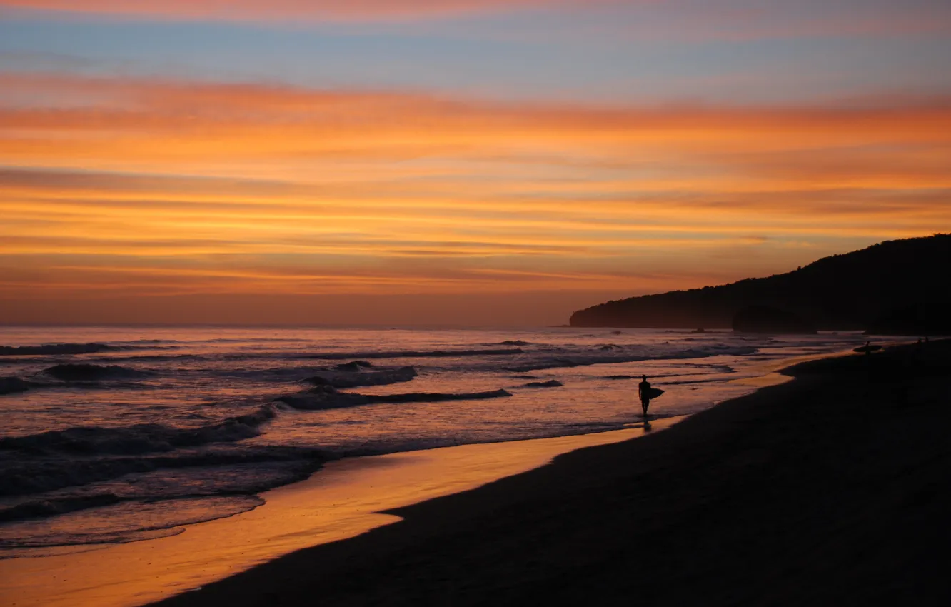 Photo wallpaper sea, water, sunset, people, mood, the ocean, shore, coast