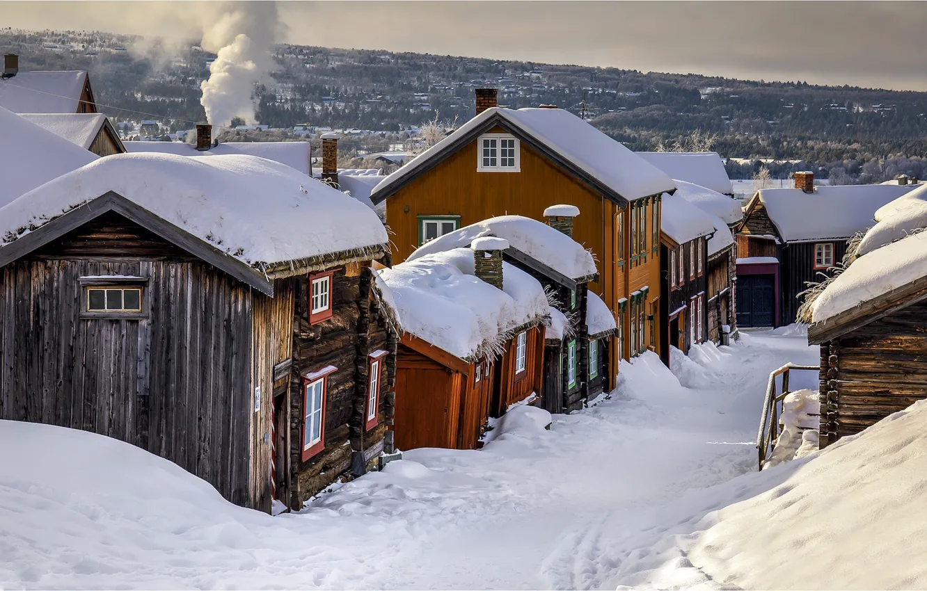 Photo wallpaper winter, village, Norway