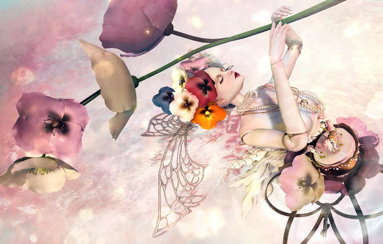 Photo wallpaper girl, flowers, background