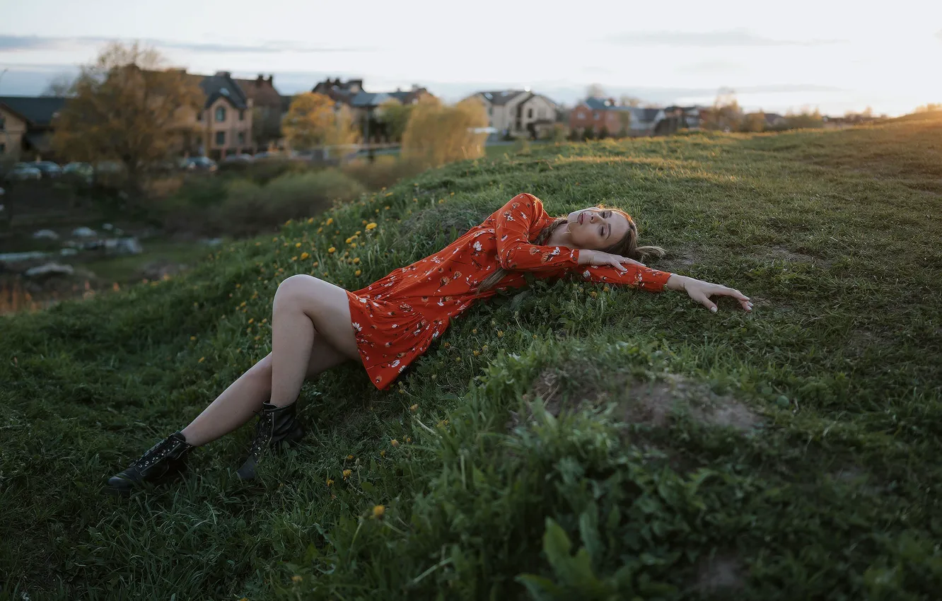 Photo wallpaper girl, nature, dress, Anna Abbasova