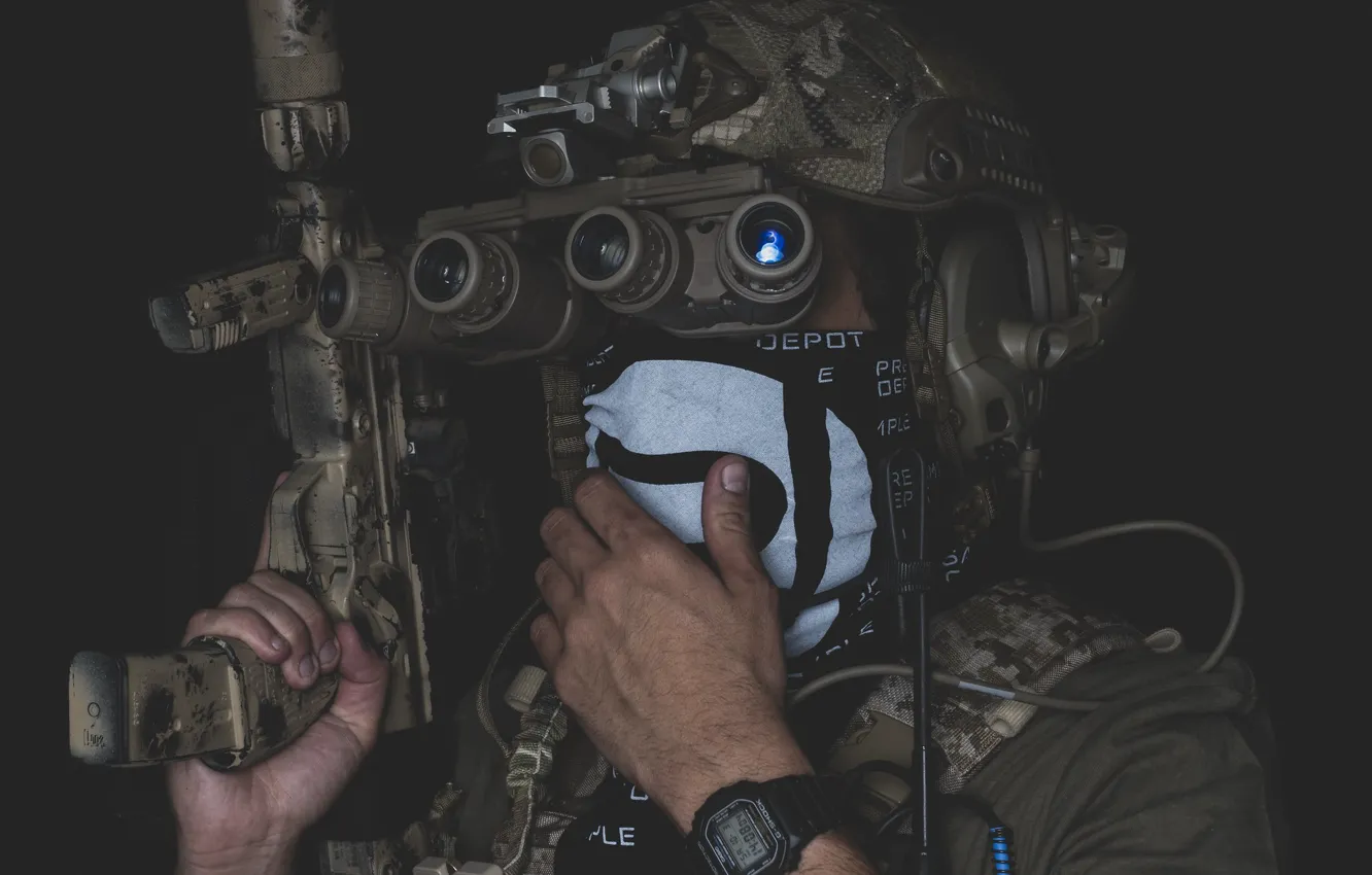 Photo wallpaper mask, equipment, helmet, assault rifle