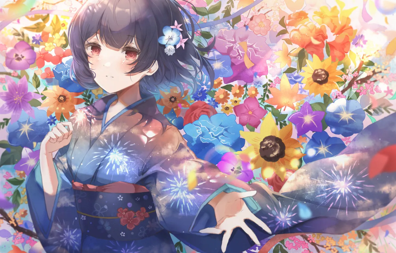 Photo wallpaper girl, flowers, The iDOLM@STER: Shiny Colors, Morino Rinze
