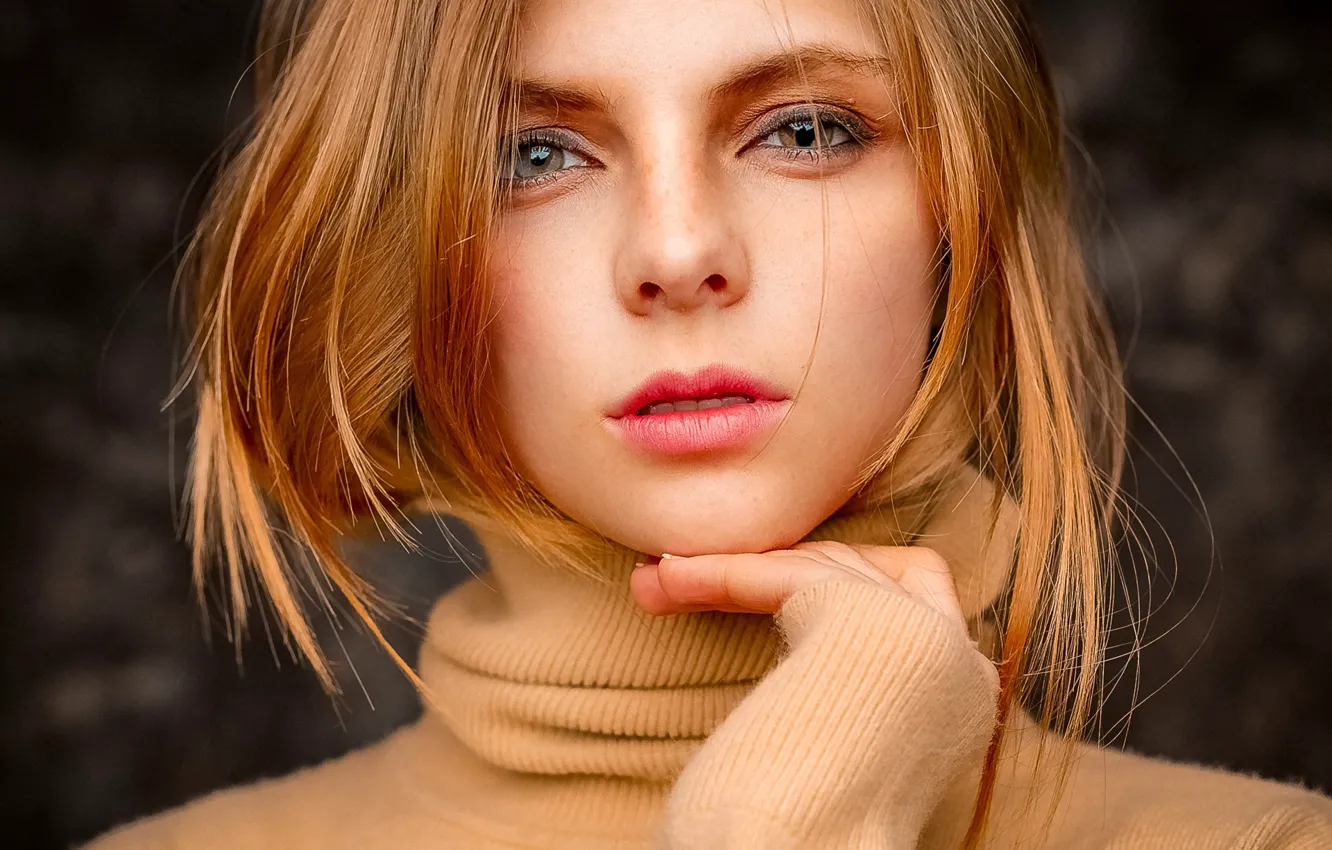 Photo wallpaper look, girl, face, hair, portrait, hands, Pavel Ermakov