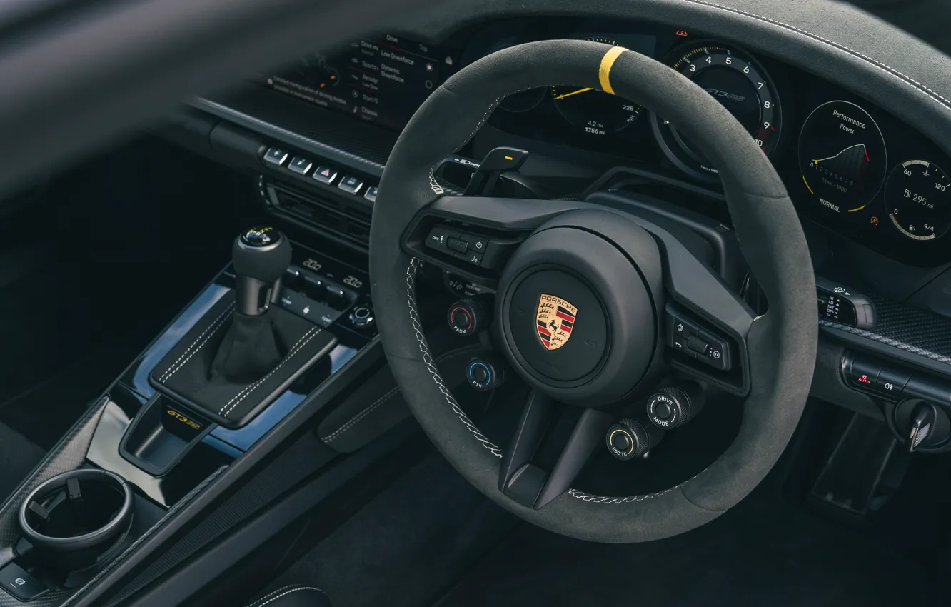 Photo wallpaper 911, Porsche, logo, steering wheel, Weissach Package, Porsche 911 GT3 RS