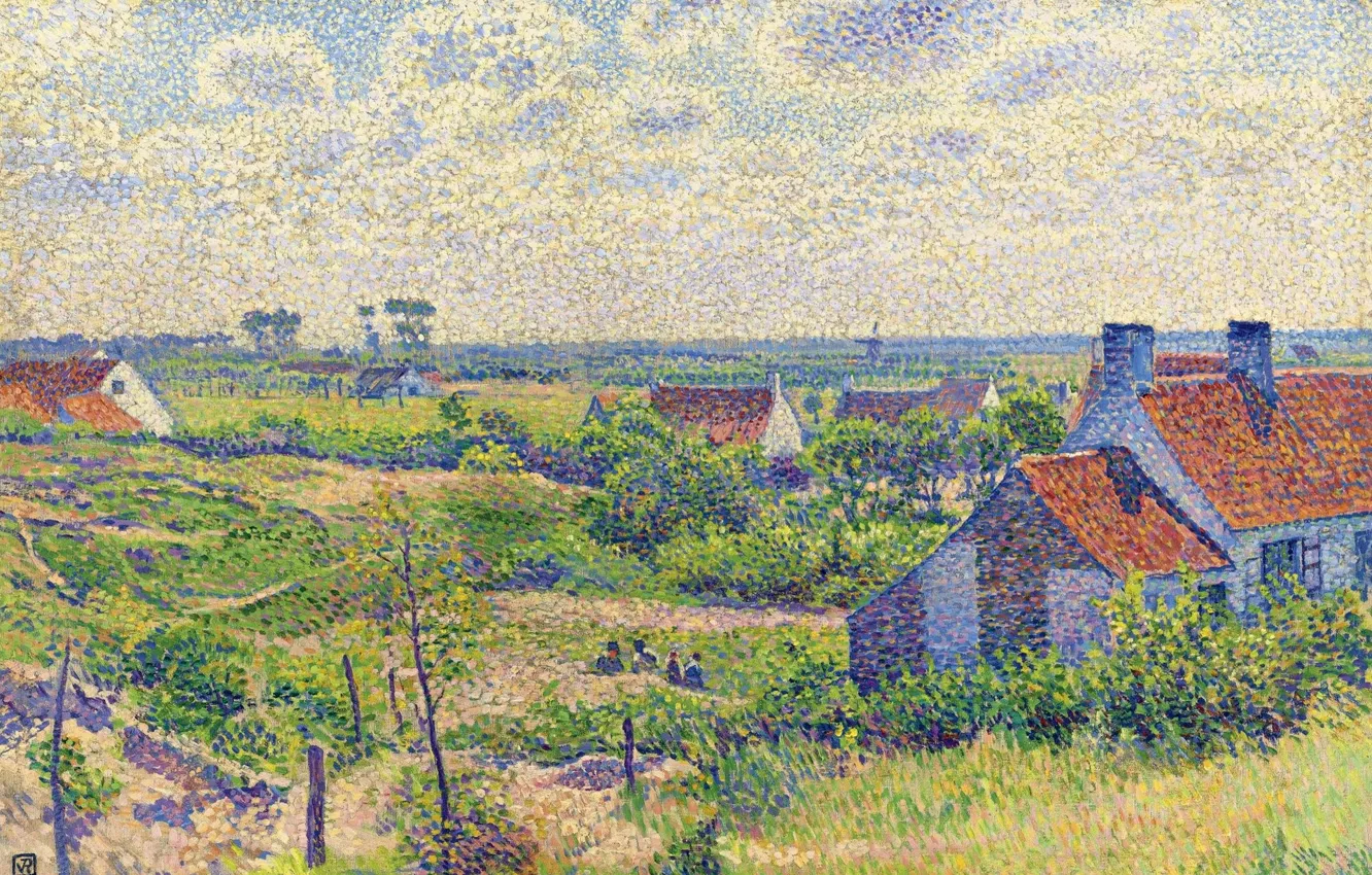 Photo wallpaper picture, pointillism, 1894, Theo van Rysselberghe, Landscape with Houses, Theo van Reysselberge