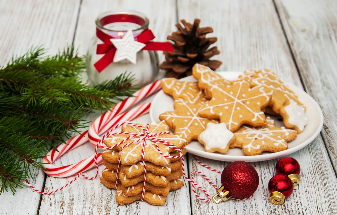Photo wallpaper decoration, new year, Christmas, Christmas, wood, cookies, decoration, gingerbread