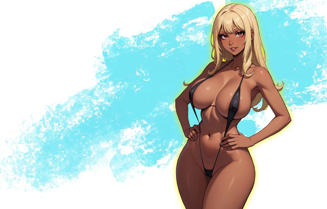 Photo wallpaper girl, hot, sexy, boobs, anime, blonde, breasts, babe